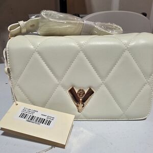 Valentino Orlandi Ivory Quilted Clutch with Gold Detail